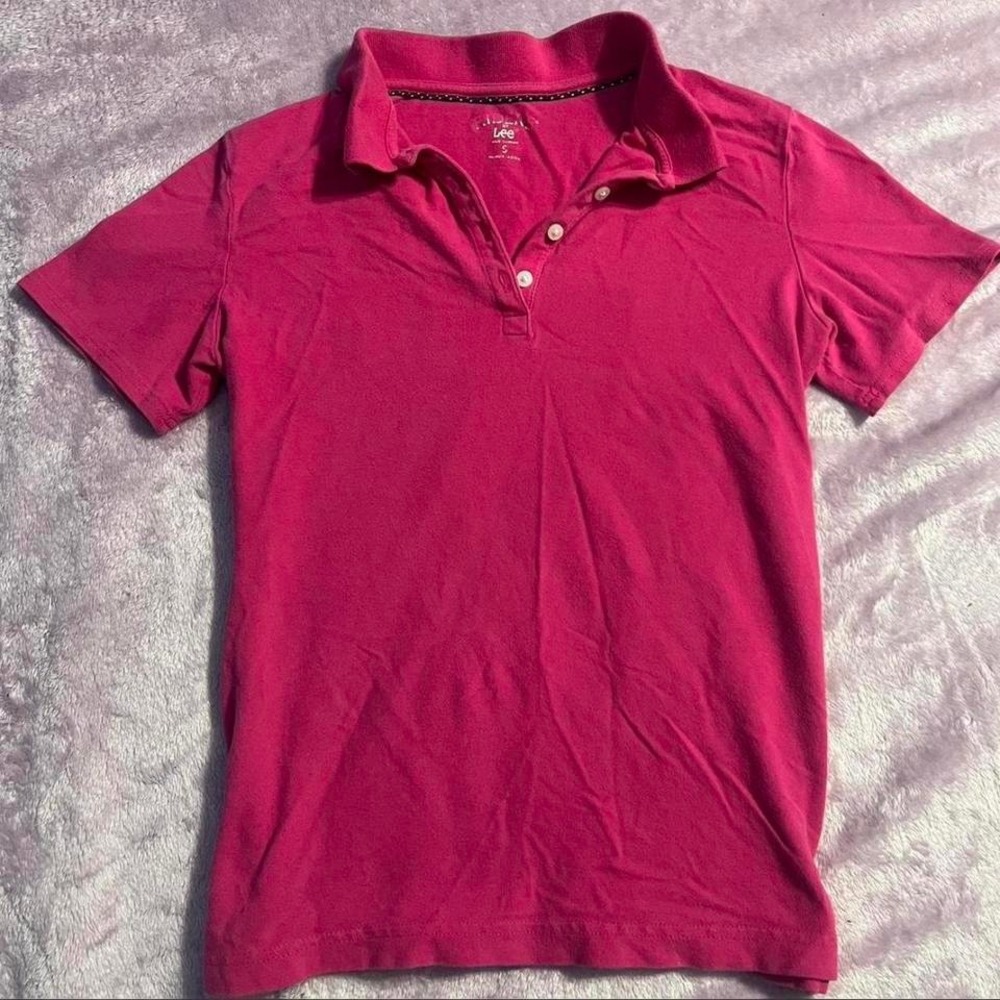 Really nice Y2K hot pink Lee polo shirt size Small with measurements